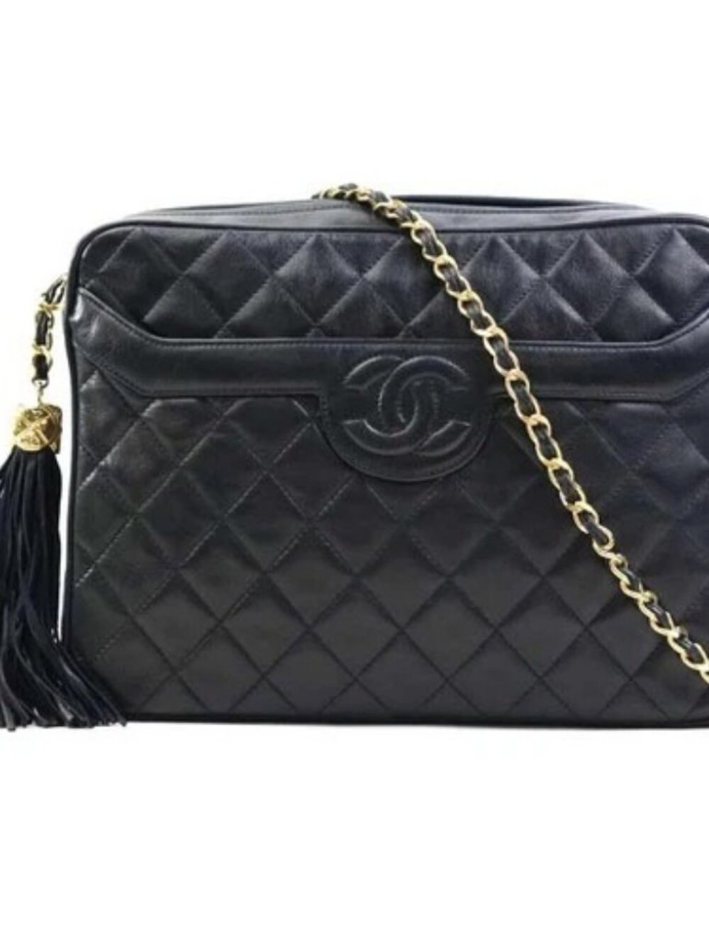 Auth CHANEL Matelasse Chain Shoulder Bag Black/Gold Leather/Metal - e60812a